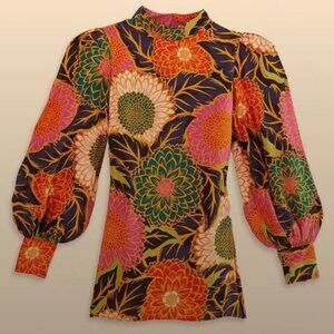 Farm Rio Vintage Garden Satin Blouse M Medium